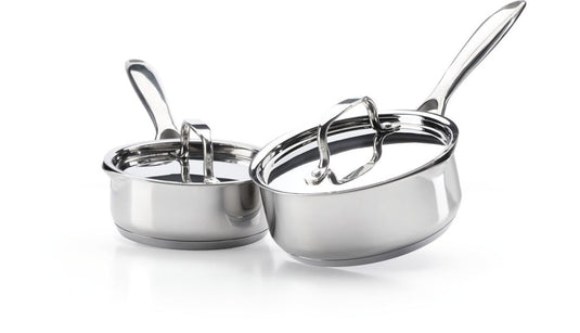 Napoleon 2 Piece Stainless Steel Saucepan Set with Pour Spouts and Lids for Grill, Stovetop, and Oven Use