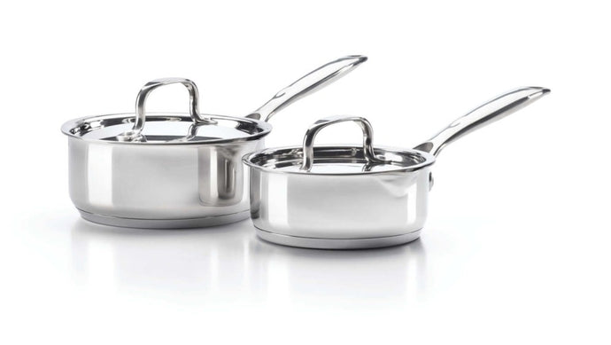 Napoleon 2 Piece Stainless Steel Saucepan Set with Pour Spouts and Lids for Grill, Stovetop, and Oven Use