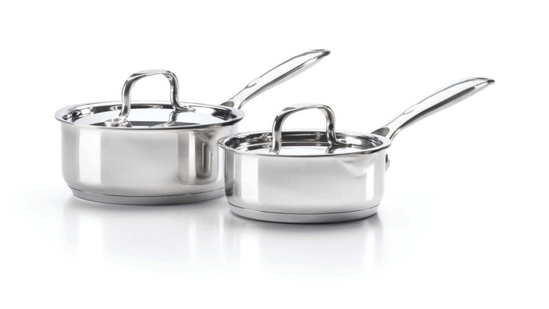 Load image into Gallery viewer, Napoleon 2 Piece Stainless Steel Saucepan Set with Pour Spouts and Lids for Grill, Stovetop, and Oven Use
