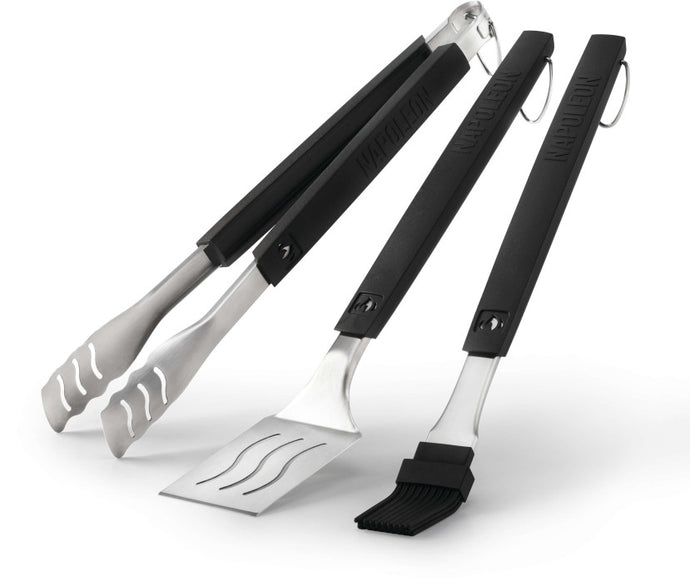 Napoleon 3 Piece BBQ Toolset with Stainless Steel Spatula, Easy-Lock Tongs, and Silicone Basting Brush