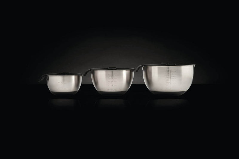 Load image into Gallery viewer, Napoleon 3 Piece Stainless Steel Marinating Bowl Set with Airtight Lids, Rubber Bases, and Measurement Markings

