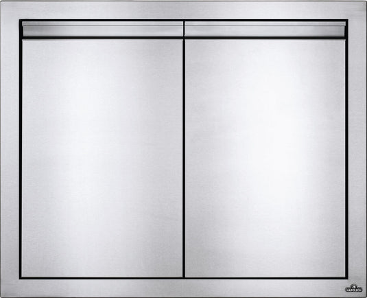 Napoleon 30x24 inch double stainless steel doors for outdoor kitchen storage with soft closing hardware and anodized aluminum handles