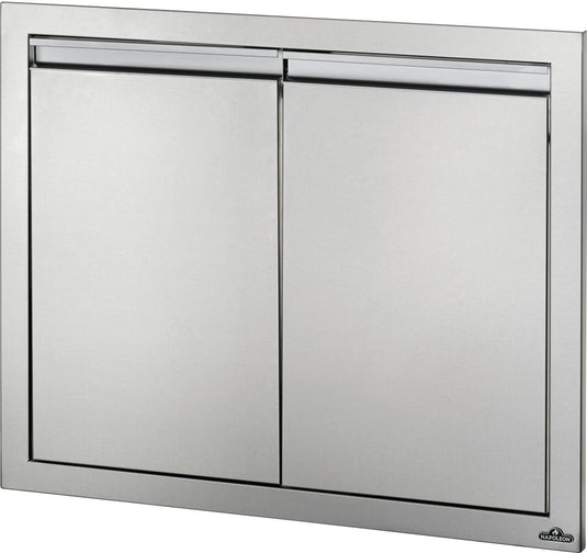 Napoleon 30x24 inch double stainless steel doors for outdoor kitchen storage with soft closing hardware and anodized aluminum handles