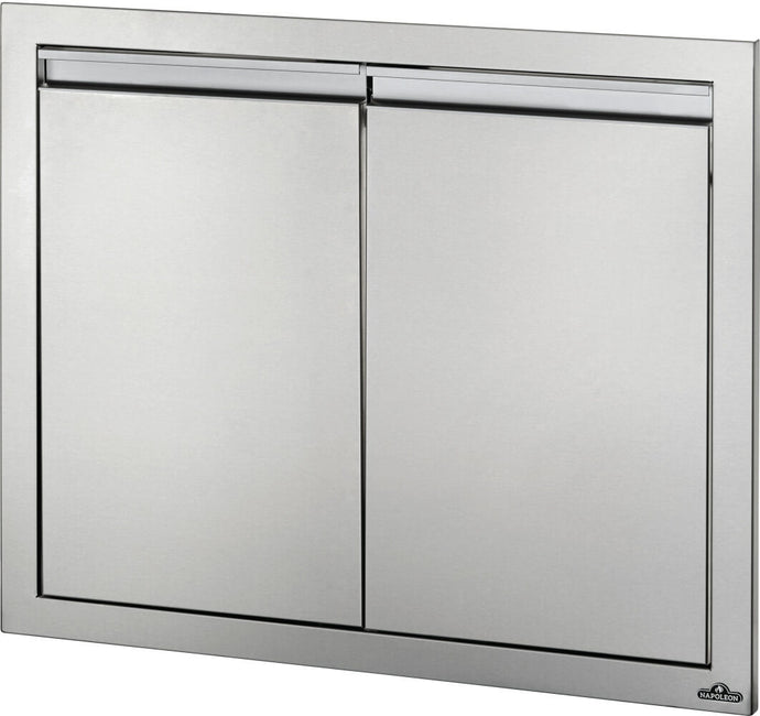 Napoleon 30x24 inch double stainless steel doors for outdoor kitchen storage with soft closing hardware and anodized aluminum handles