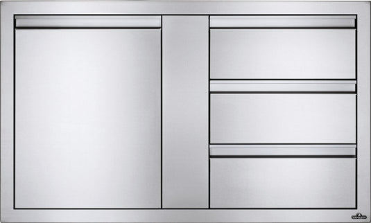 Napoleon 42 x 24 Inch Built-In Large Single Door and Triple Drawer Outdoor Kitchen Component