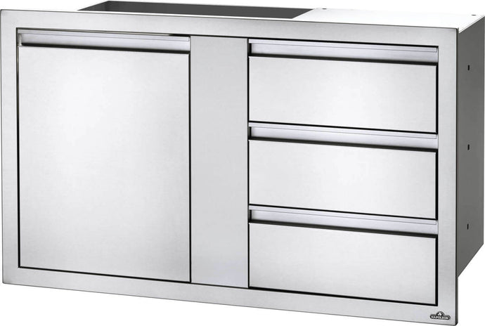 Napoleon 42 x 24 Inch Built-In Large Single Door and Triple Drawer Outdoor Kitchen Component