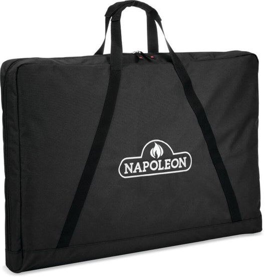 Angled view of Napoleon 61094 black griddle insert storage bag with reinforced carrying straps and zipper closure