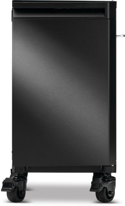 Front view of Napoleon 68004 Phantom Prestige matte black right storage cabinet with concealed upper drawer and locking casters