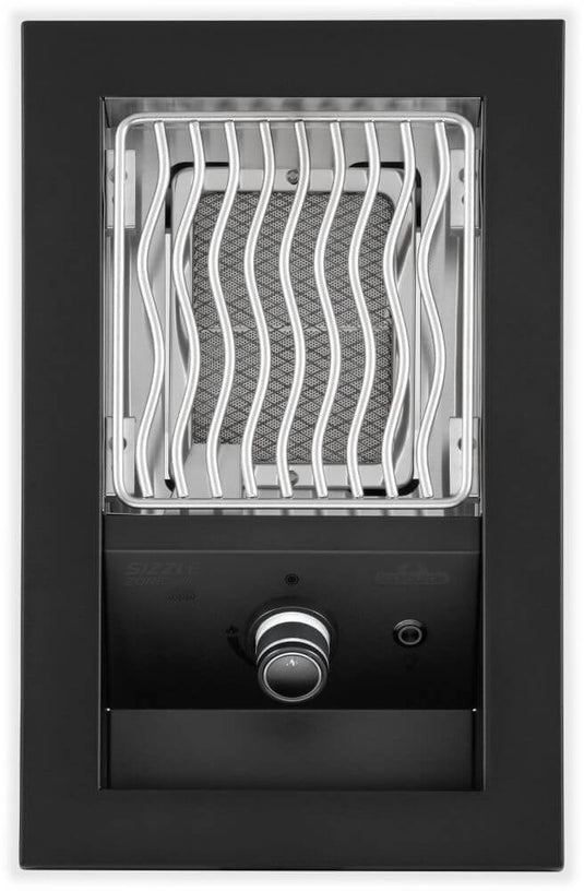 Top-down view of Napoleon 700 Series infrared side burner with stainless steel WAVE cooking grid, unlit infrared element and matte black surround