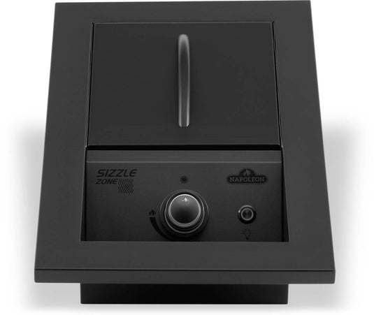 Napoleon Built-In 700 Series 10-inch infrared side burner with matte black cover closed and front control knob