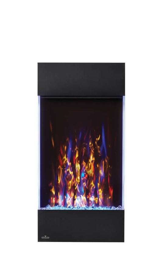 Napoleon Allure Vertical 32-inch electric fireplace with multicolor flames and illuminated crystal ember bed