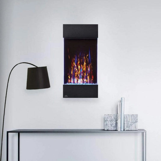 Napoleon Allure Vertical 32-inch wall-hanging electric fireplace with multi-color LED flames and crystal ember bed