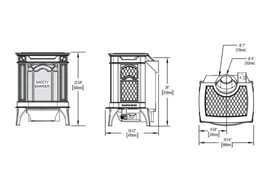 Napoleon Arlington 19" Porcelain Majolica Brown Direct Vent Cast Iron Gas Stove With Millivolt Ignition