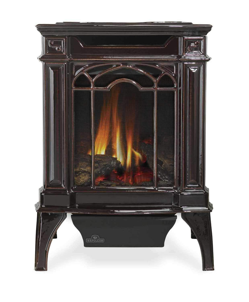 Load image into Gallery viewer, Napoleon Arlington 19&quot; Porcelain Majolica Brown Direct Vent Cast Iron Gas Stove with Millivolt Ignition
