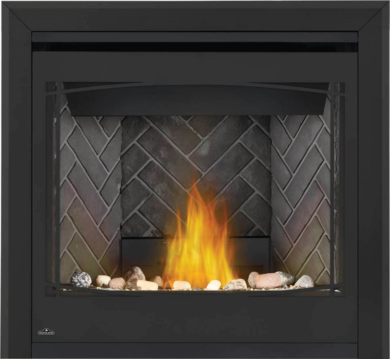 Load image into Gallery viewer, Napoleon Ascent 36 direct vent gas fireplace with electronic ignition and PHAZER log set
