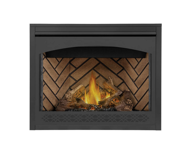 Load image into Gallery viewer, Napoleon Ascent 42 Direct Vent Gas Fireplace with Split Oak log set and dual flame pan burner
