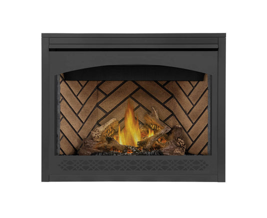 Napoleon Ascent 42 Direct Vent Gas Fireplace with Split Oak log set and dual flame pan burner