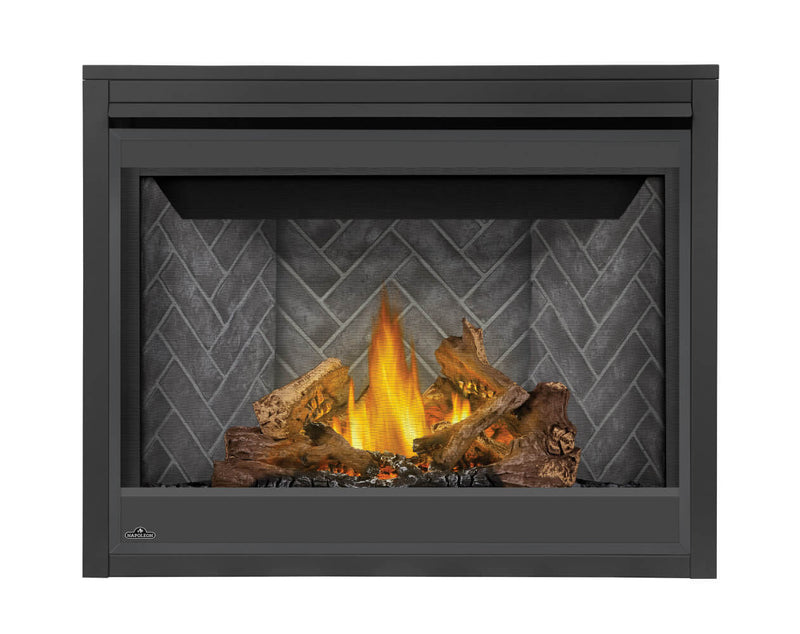 Load image into Gallery viewer, Napoleon Ascent 42 Direct Vent Gas Fireplace with Split Oak log set and dual flame pan burner
