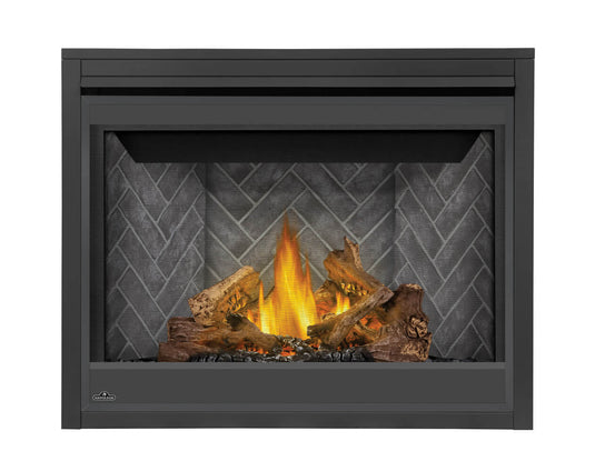 Napoleon Ascent 42 Direct Vent Gas Fireplace with Split Oak log set and dual flame pan burner