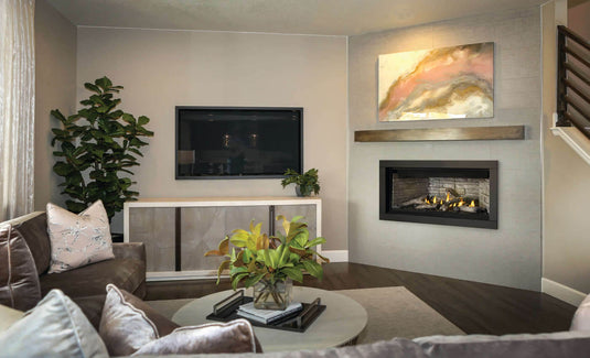 Napoleon Ascent 46 Inch Linear Direct Vent Gas Fireplace with Topaz Crystaline ember bed and customizable media kits