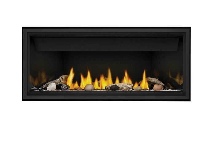 Napoleon Ascent 46 Inch Linear Direct Vent Gas Fireplace with Topaz Crystaline ember bed and customizable media kits