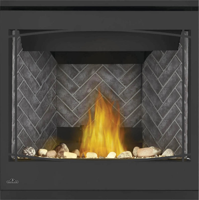 Load image into Gallery viewer, Napoleon Ascent BX 36-inch electronic ignition direct vent gas fireplace with oak log set and glowing ember bed
