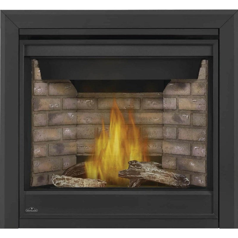 Load image into Gallery viewer, Napoleon Ascent BX 36-inch electronic ignition direct vent gas fireplace with oak log set and glowing ember bed
