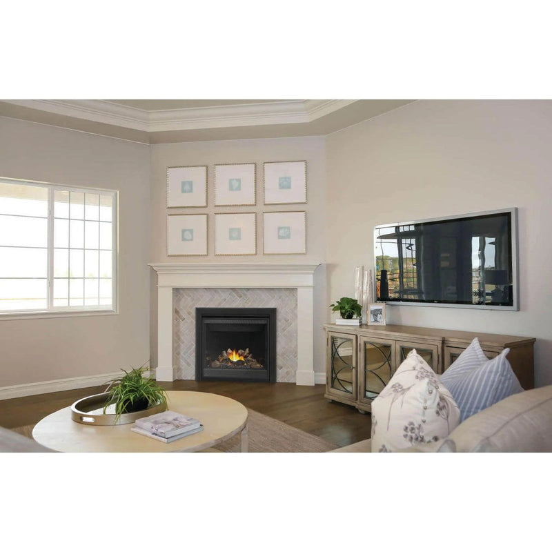 Load image into Gallery viewer, Napoleon Ascent BX 36-inch electronic ignition direct vent gas fireplace with oak log set and glowing ember bed
