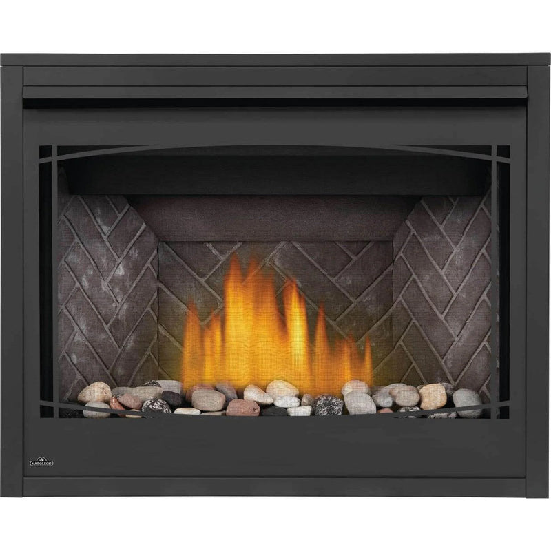 Load image into Gallery viewer, Napoleon Ascent BX 42-inch electronic ignition direct vent gas fireplace with oak log set and glowing ember bed
