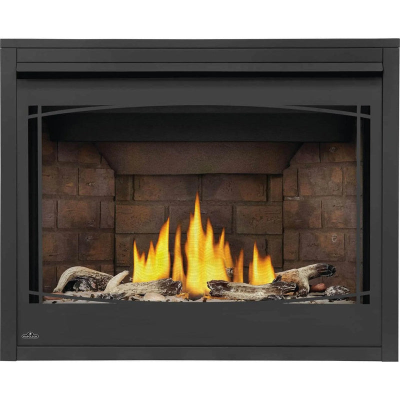 Load image into Gallery viewer, Napoleon Ascent BX 42-inch electronic ignition direct vent gas fireplace with oak log set and glowing ember bed
