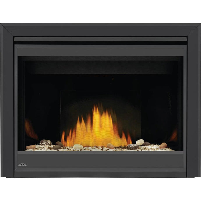 Napoleon Ascent BX 42-inch electronic ignition direct vent gas fireplace with oak log set and glowing ember bed