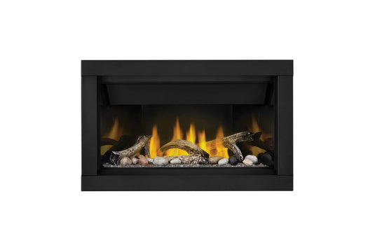 Napoleon Ascent Linear 36-Inch Direct Vent Gas Fireplace with Topaz Crystaline ember bed and sleek modern design