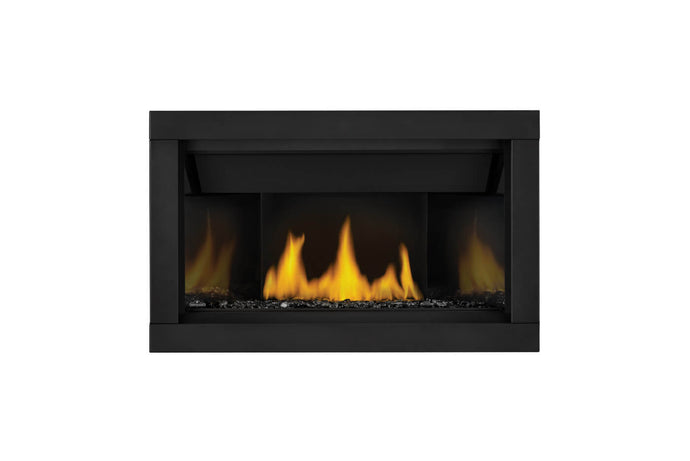 Napoleon Ascent Linear 36-Inch Direct Vent Gas Fireplace with Topaz Crystaline ember bed and sleek modern design