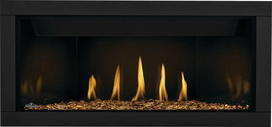 Napoleon Ascent Premium 42-Inch Electronic Ignition Direct Vent Linear Gas Fireplace with sleek single-sided design and customizable media options