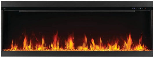 Napoleon Astound FlexMount 62-inch wall-mounted linear electric fireplace with beach fire and woodland media.