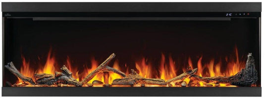 Napoleon Astound FlexMount 62-inch wall-mounted linear electric fireplace with beach fire and woodland media.