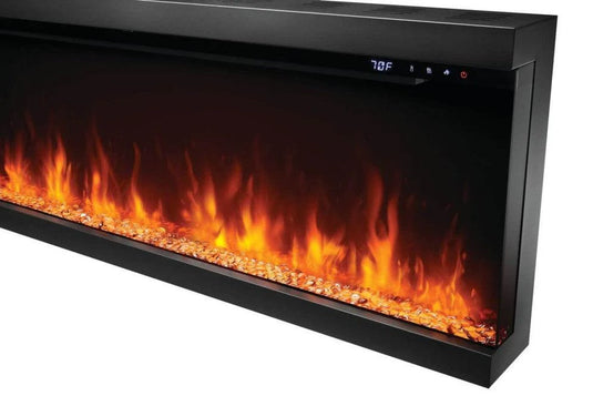 Napoleon Astound FlexMount 62-inch wall-mounted linear electric fireplace with beach fire and woodland media.