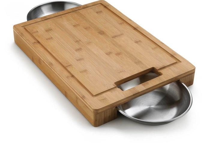 Napoleon PRO Series Bamboo Cutting Board with Stainless Steel Bowl Set for BBQ prep