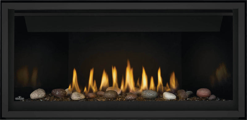 Load image into Gallery viewer, Napoleon BL42NTE Ascent Linear Series Direct Vent Gas Fireplace with Divinity flame pattern and Topaz Crystaline ember glass
