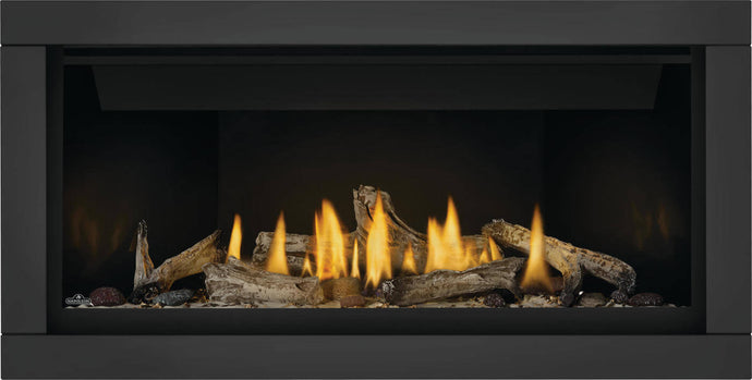 Napoleon BL42NTE Ascent Linear Series Direct Vent Gas Fireplace with Divinity flame pattern and Topaz Crystaline ember glass