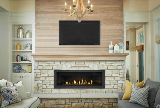 Napoleon BL56NTE Ascent Linear Series Direct Vent Gas Fireplace with Divinity flame pattern and Topaz Crystaline ember glass