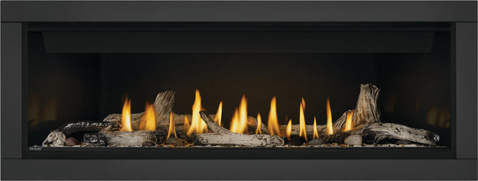 Napoleon BL56NTE Ascent Linear Series Direct Vent Gas Fireplace with Divinity flame pattern and Topaz Crystaline ember glass