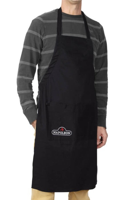Napoleon black cotton BBQ apron with deep front pockets and embroidered logo