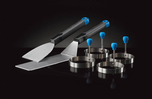 Napoleon Breakfast Toolset with Stainless Steel Spatula, Chopper Scraper, and 4 Folding Egg Rings for Griddles and Planchas
