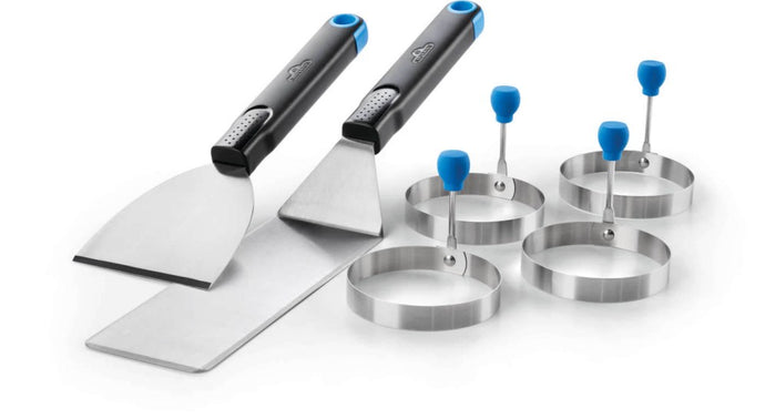 Napoleon Breakfast Toolset with Stainless Steel Spatula, Chopper Scraper, and 4 Folding Egg Rings for Griddles and Planchas