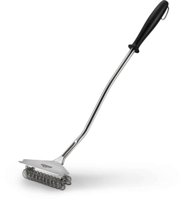 Napoleon bristle free wide grill brush with coiled stainless steel wire and ergonomic handle for cleaning stainless steel barbecue grill grates