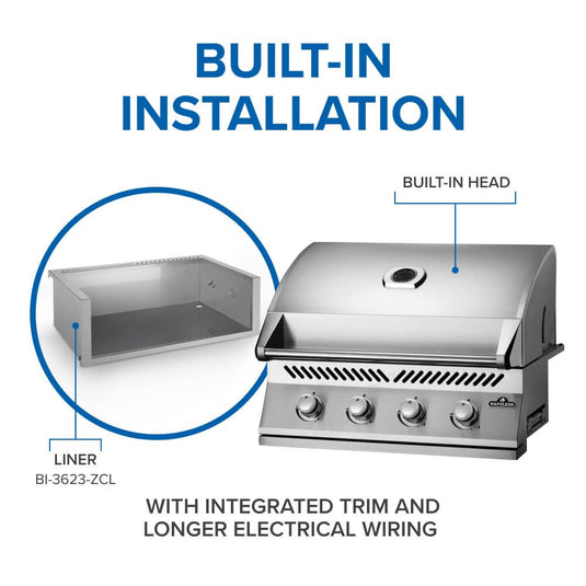 Napoleon Built-In 500 Series 32-inch Grill Head with stainless steel construction and four burners for outdoor kitchen installation