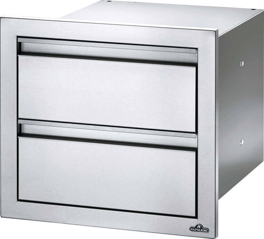 Napoleon 18x16 Inch Built-In Double Drawer with Stainless Steel Finish and Soft-Close Design