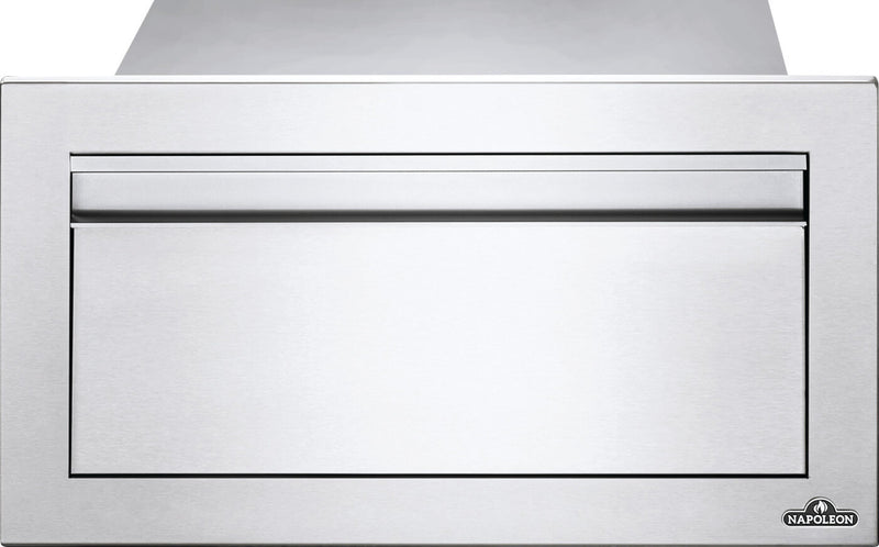 Load image into Gallery viewer, Napoleon stainless steel built-in single drawer with soft-close feature and anodized aluminum handles for custom outdoor kitchen storage
