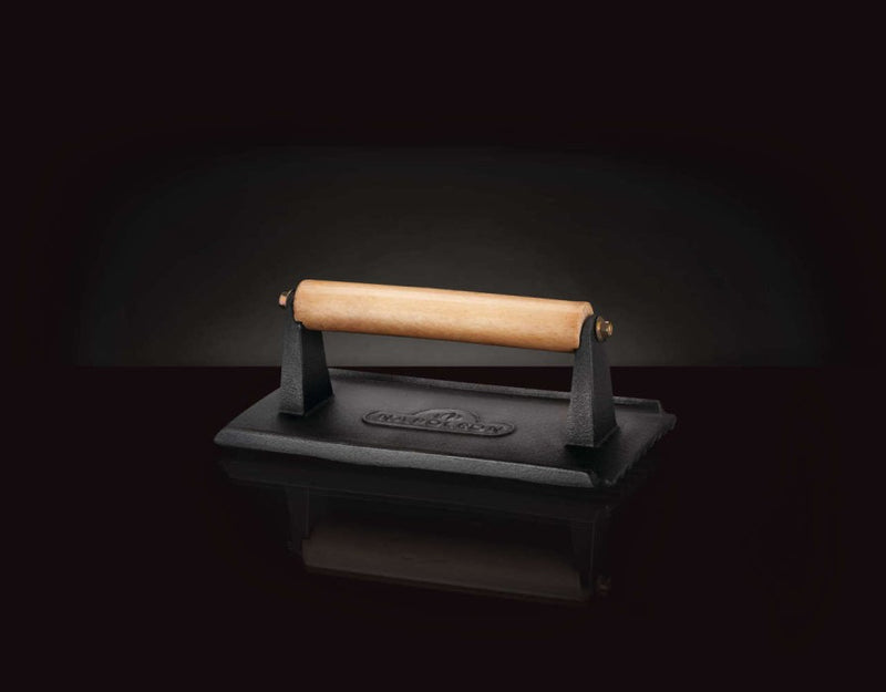 Load image into Gallery viewer, Napoleon Cast Iron Chef&#39;s Press with Wooden-Wrapped Steel Handle for Even Cooking and Crisping
